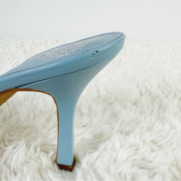 Vince Camuto Blue Leather Woven Strap‎ Dress Mule Heeled Sandals - Picture 8 of 8